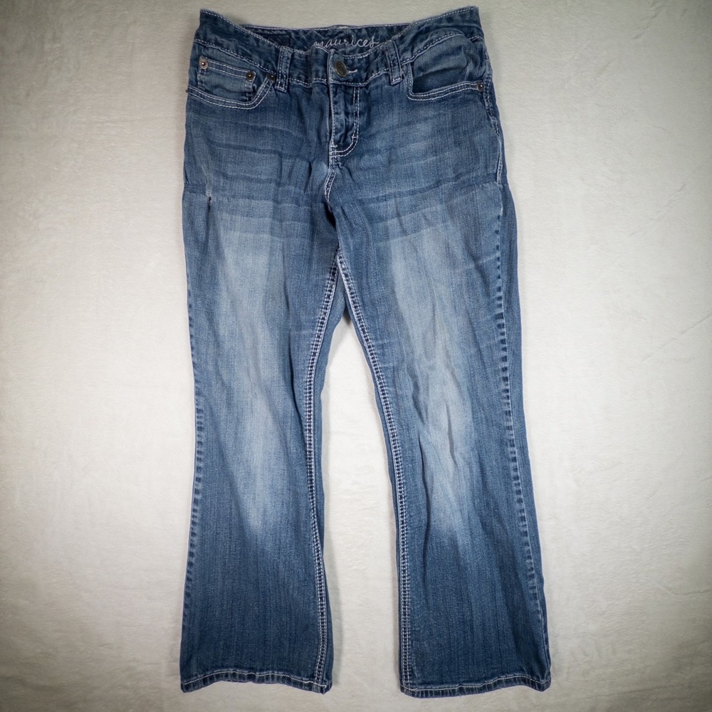 Maurices Women's Jeans 7 8 Short‎ Bootcut Blue Denim Cotton Blend Casual Pants